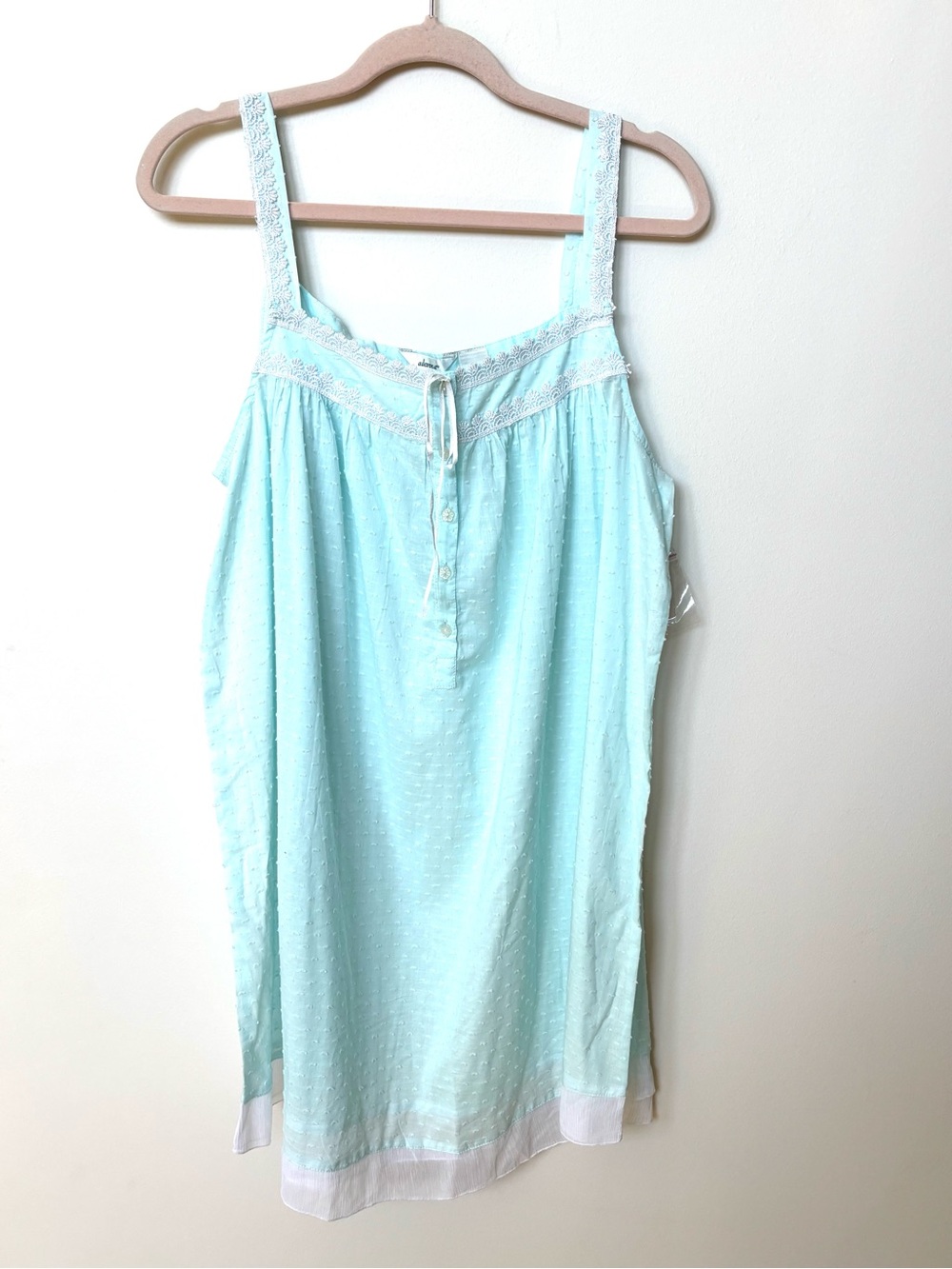 Vintage NWT Adonna blue cotton flowy nightgown with lace trim L cottagecore